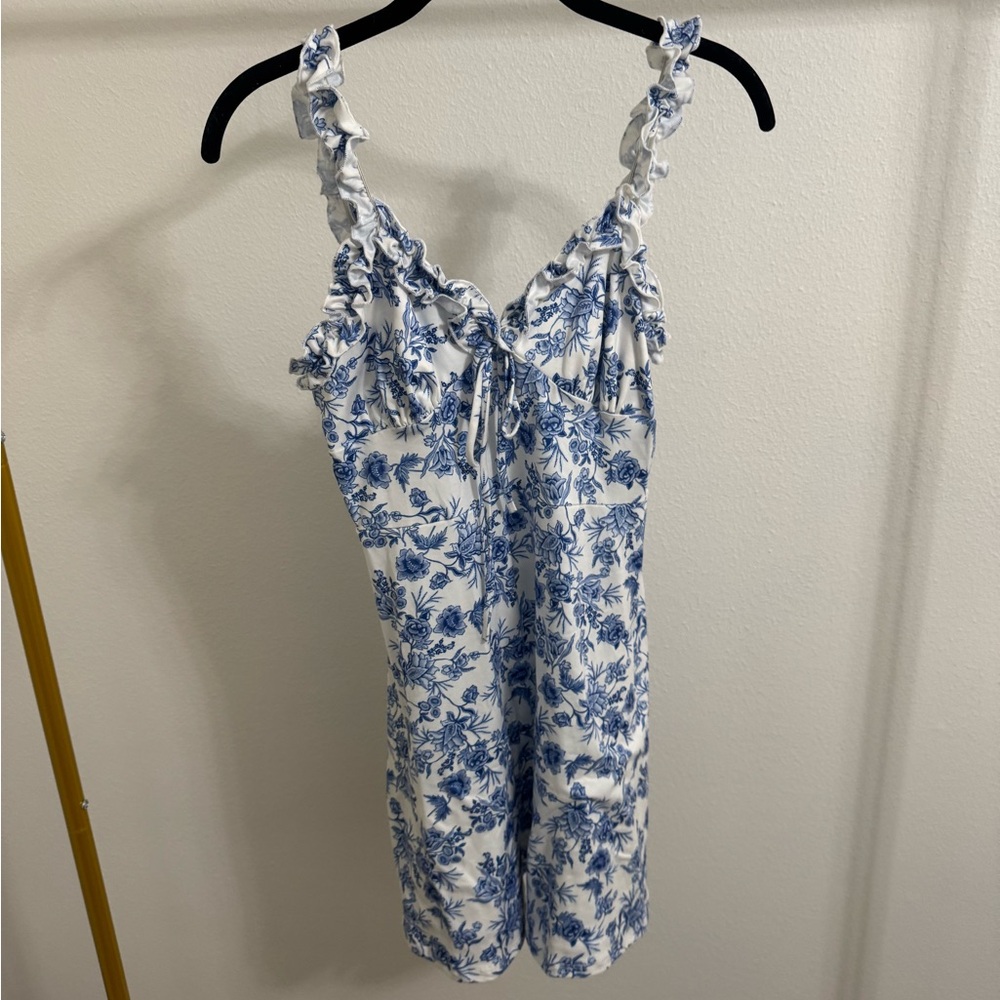 Blue and White Floral Ruffle Dress pink lilly never worn